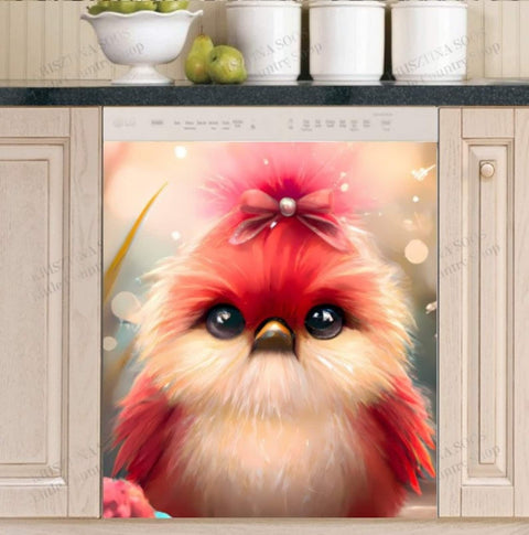 Fluffy Little Cardinal Dishwasher Magnet Cover Kitchen Decoration Decals Appliances Stickers Magnetic Sticker ND