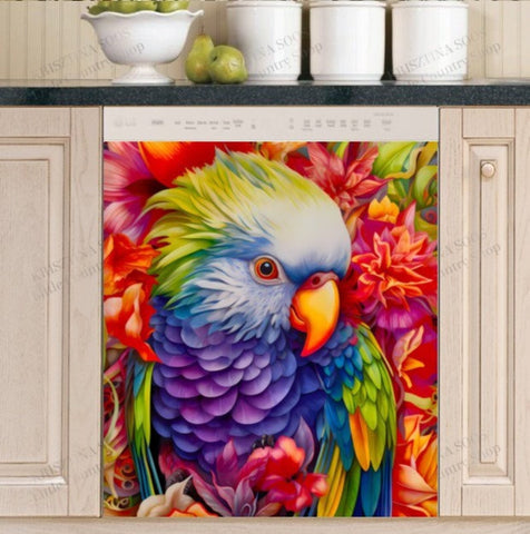 Colorful Parrot Dishwasher Magnet Cover Kitchen Decoration Decals Appliances Stickers Magnetic Sticker ND