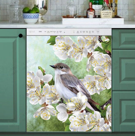 Little Bird on a Blossoming Tree Dishwasher Magnet Cover Kitchen Decoration Decals Appliances Stickers Magnetic Sticker ND