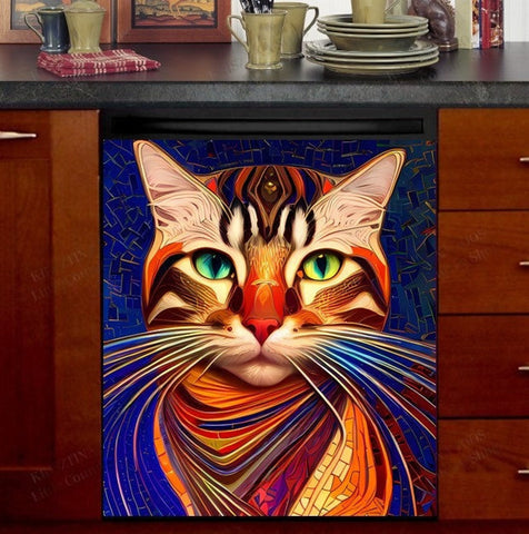 Colorful Mosaic Cat V2 Dishwasher Magnet Cover Kitchen Decoration Decals Appliances Stickers Magnetic Sticker ND