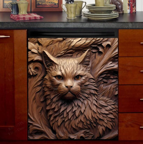 Beautiful Tooled Leather Cat Dishwasher Magnet Cover Kitchen Decoration Decals Appliances Stickers Magnetic Sticker ND
