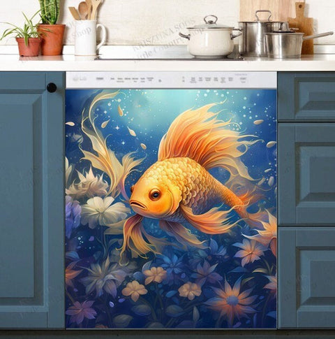 Beautiful Yellow Fish Dishwasher Magnet Cover Kitchen Decoration Decals Appliances Stickers Magnetic Sticker ND