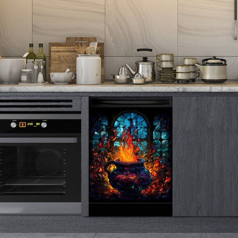 Halloween Witch Cauldron Dishwasher Magnet Cover Kitchen Decoration Decals Appliances Stickers Magnetic Sticker ND