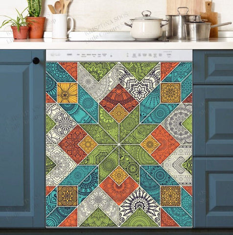 Bohemian Folk Art Ethnic Mandala Patchwork Pattern Dishwasher Magnet Cover Kitchen Decoration Decals Appliances Stickers Magnetic Sticker ND