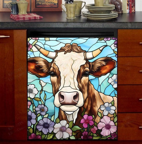 Cow And Flowers V2 Dishwasher Magnet Cover Kitchen Decoration Decals Appliances Stickers Magnetic Sticker ND