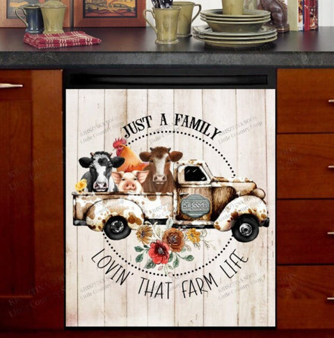 Farmhouse Animals on a Truck Farm Life Dishwasher Magnet Cover Kitchen Decoration Decals Appliances Stickers Magnetic Sticker ND