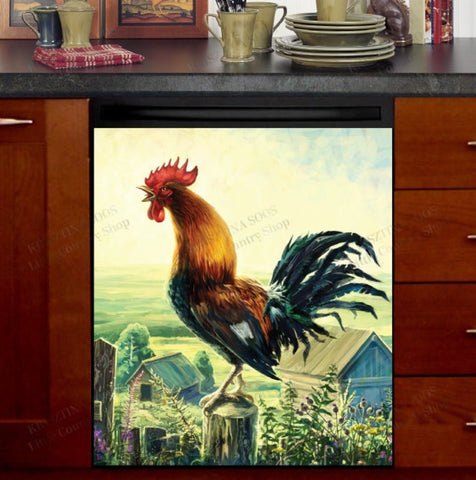 The Rooster and the Sunrise Dishwasher Magnet Cover Kitchen Decoration Decals Appliances Stickers Magnetic Sticker ND