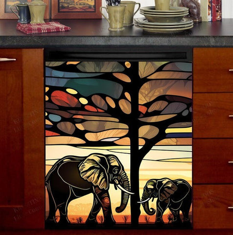 African Elephants Dishwasher Magnet Cover Kitchen Decoration Decals Appliances Stickers Magnetic Sticker ND