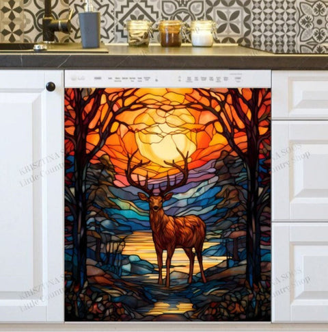 Forest Deer Dishwasher Magnet Cover Kitchen Decoration Decals Appliances Stickers Magnetic Sticker ND