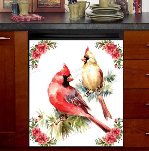 Beautiful Cardinal Couple Dishwasher Magnet Cover Kitchen Decoration Decals Appliances Stickers Magnetic Sticker ND