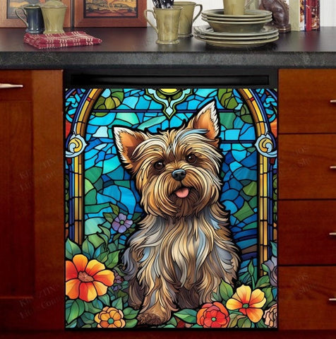 Colorful Yorkie Dishwasher Magnet Cover Kitchen Decoration Decals Appliances Stickers Magnetic Sticker ND