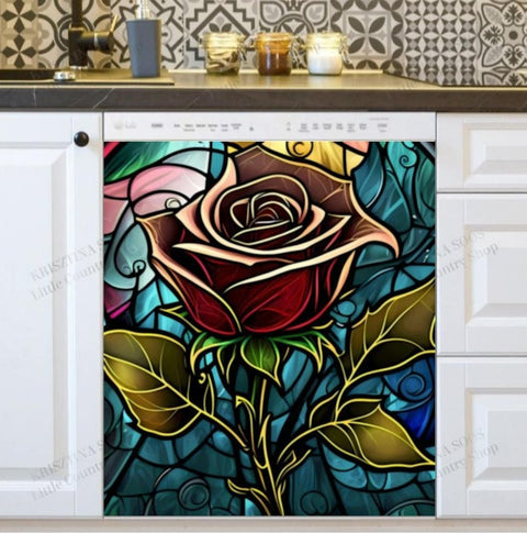 Rose Art Dishwasher Magnet Cover Kitchen Decoration Decals Appliances Stickers Magnetic Sticker ND