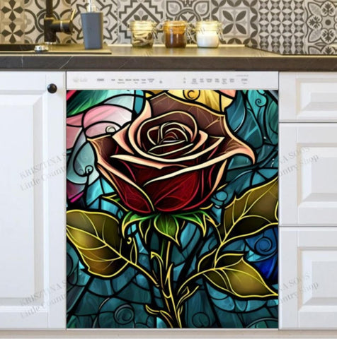 Rose Art Dishwasher Magnet Cover Kitchen Decoration Decals Appliances Stickers Magnetic Sticker ND