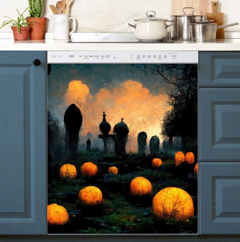 Glowing Halloween Pumpkins Dishwasher Magnet Cover Kitchen Decoration Decals Appliances Stickers Magnetic Sticker ND