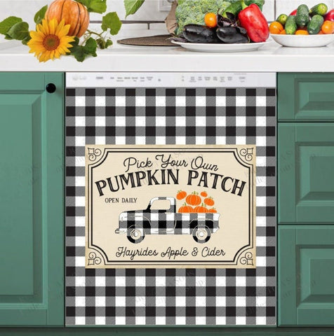 Buffalo Plaid Pumpkin Patch Dishwasher Magnet Cover Kitchen Decoration Decals Appliances Stickers Magnetic Sticker ND