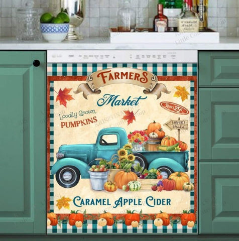 Autumn Farmer's Market Pumpkin Truck Dishwasher Magnet Cover Kitchen Decoration Decals Appliances Stickers Magnetic Sticker ND