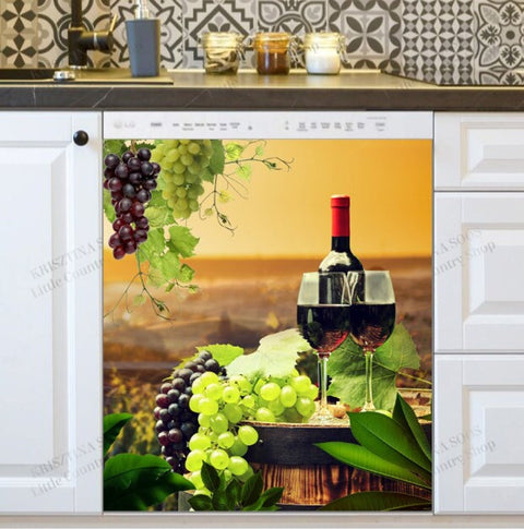 Red Wine in the Sunset Dishwasher Magnet Cover Kitchen Decoration Decals Appliances Stickers Magnetic Sticker ND