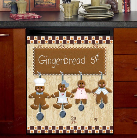Gingerbread Spoon Family Dishwasher Magnet Cover Kitchen Decoration Decals Appliances Stickers Magnetic Sticker ND
