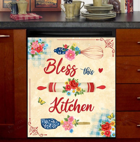 Bless This Kitchen Dishwasher Magnet Cover Kitchen Decoration Decals Appliances Stickers Magnetic Sticker ND