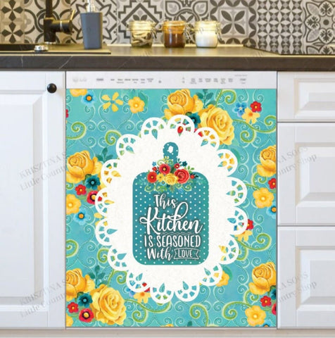 Woman Kitchen Flower Dishwasher Magnet Cover Kitchen Decoration Decals Appliances Stickers Magnetic Sticker ND