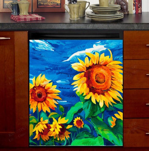 Beautiful Bright Summer Sunflowers Dishwasher Magnet Cover Kitchen Decoration Decals Appliances Stickers Magnetic Sticker ND