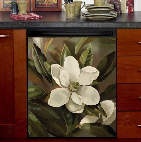 White Magnolias Dishwasher Magnet Cover Kitchen Decoration Decals Appliances Stickers Magnetic Sticker ND