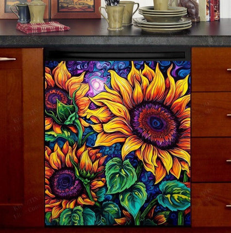 Beautiful Abstract Sunflowers V2 Dishwasher Magnet Cover Kitchen Decoration Decals Appliances Stickers Magnetic Sticker ND