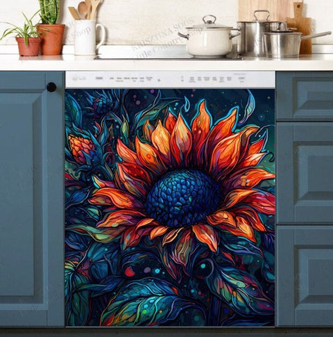 Beautiful Abstract Sunflowers Dishwasher Magnet Cover Kitchen Decoration Decals Appliances Stickers Magnetic Sticker ND