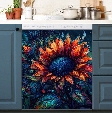 Beautiful Abstract Sunflowers Dishwasher Magnet Cover Kitchen Decoration Decals Appliances Stickers Magnetic Sticker ND