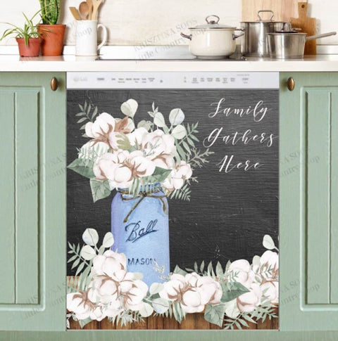 Farmhouse Cotton Bouquet Dishwasher Magnet Cover Kitchen Decoration Decals Appliances Stickers Magnetic Sticker ND