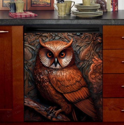 Beautiful Tooled Leather Owl Dishwasher Magnet Cover Kitchen Decoration Decals Appliances Stickers Magnetic Sticker ND