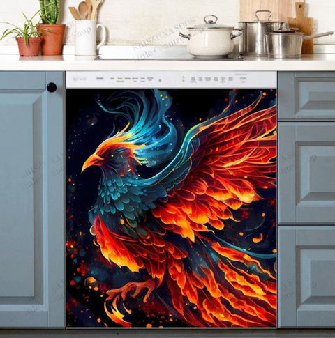 Dazzling Phoenix Bird Dishwasher Magnet Cover Kitchen Decoration Decals Appliances Stickers Magnetic Sticker ND