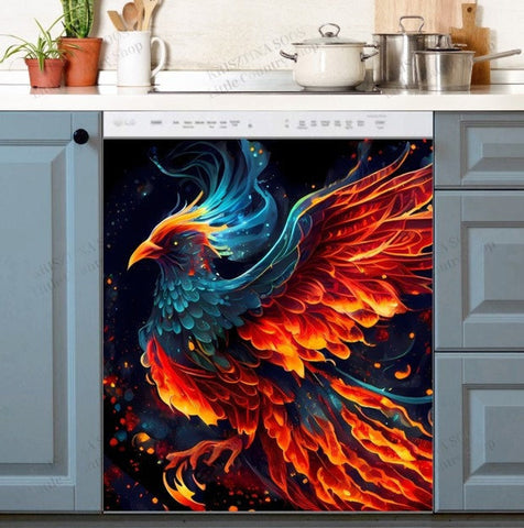 Dazzling Phoenix Bird Dishwasher Magnet Cover Kitchen Decoration Decals Appliances Stickers Magnetic Sticker ND