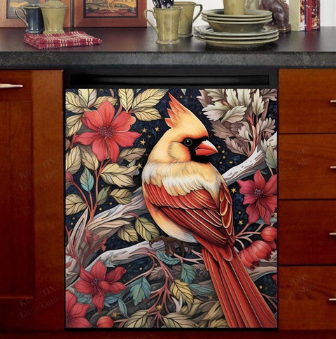 Beautiful Female Cardinal Dishwasher Magnet Cover Kitchen Decoration Decals Appliances Stickers Magnetic Sticker ND