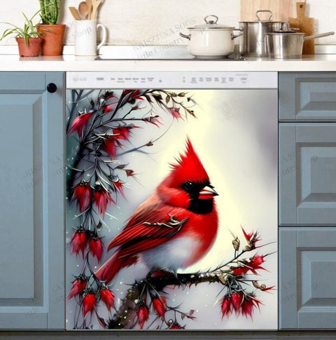 Beautiful Winter Cardinal Dishwasher Magnet Cover Kitchen Decoration Decals Appliances Stickers Magnetic Sticker ND