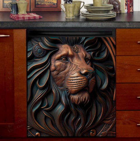 Beautiful Tooled Leather Lion Dishwasher Magnet Cover Kitchen Decoration Decals Appliances Stickers Magnetic Sticker ND