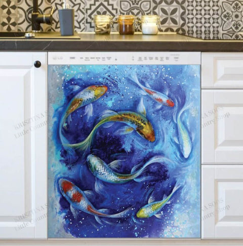 Japanese Koi Fish Dishwasher Magnet Cover Kitchen Decoration Decals Appliances Stickers Magnetic Sticker ND