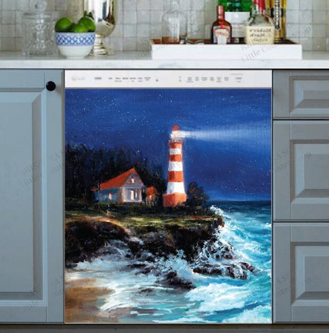 Lighthouse in a Stormy Night Dishwasher Magnet Cover Kitchen Decoration Decals Appliances Stickers Magnetic Sticker ND