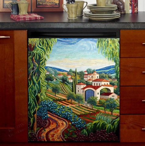 Tuscan Mosaic Landscape Dishwasher Magnet Cover Kitchen Decoration Decals Appliances Stickers Magnetic Sticker ND