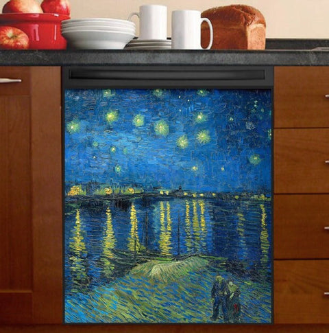 Starry Night Over the Rhone Dishwasher Magnet Cover Kitchen Decoration Decals Appliances Stickers Magnetic Sticker ND