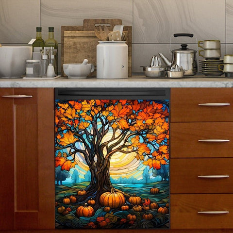 Autumn Tree Dishwasher Magnet Cover Kitchen Decoration Decals Appliances Stickers Magnetic Sticker ND