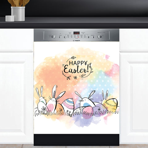 Watercolor Eggs Bunny Easter Dishwasher Magnet Cover Kitchen Decoration Decals Appliances Stickers Magnetic Sticker ND
