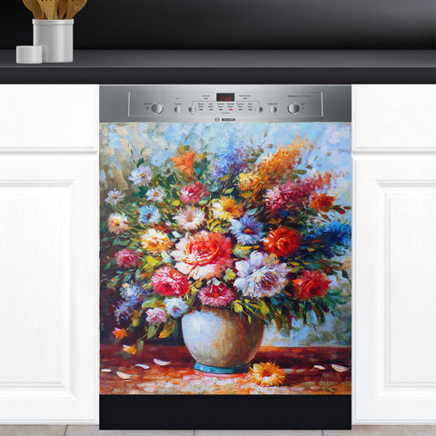 Flowers Painting Dishwasher Magnet Cover Kitchen Decoration Decals Appliances Stickers Magnetic Sticker ND