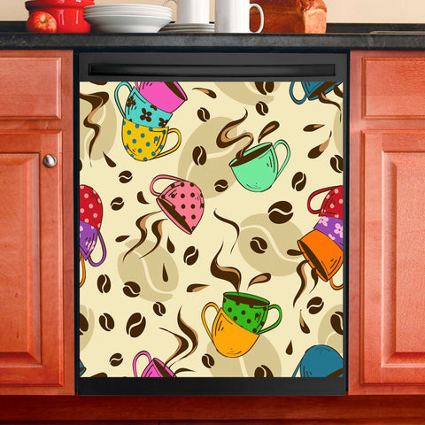 Colorful Coffee Pattern Dishwasher Magnet Cover Kitchen Decoration Decals Appliances Stickers Magnetic Sticker ND