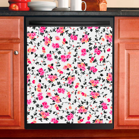 Pink Flowers Pattern Dishwasher Magnet Cover Kitchen Decoration Decals Appliances Stickers Magnetic Sticker ND