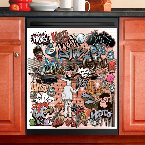 Graffiti Dishwasher Magnet Cover Kitchen Decoration Decals Appliances Stickers Magnetic Sticker ND