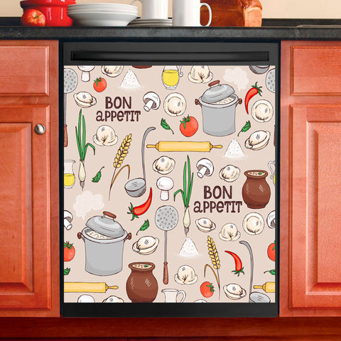 Bon Appetit Pattern Dishwasher Magnet Cover Kitchen Decoration Decals Appliances Stickers Magnetic Sticker ND