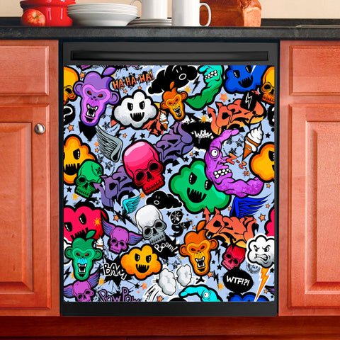 Skull Graffiti Dishwasher Magnet Cover Kitchen Decoration Decals Appliances Stickers Magnetic Sticker ND