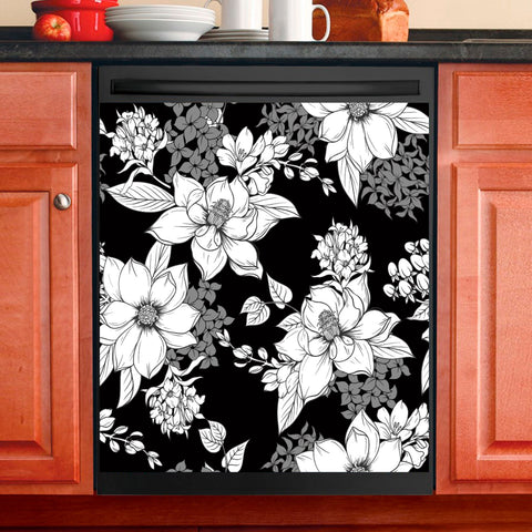Black And White Floral Dishwasher Magnet Cover Kitchen Decoration Decals Appliances Stickers Magnetic Sticker ND