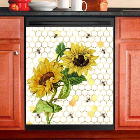 Sunflower and Bee Dishwasher Magnet Cover Kitchen Decoration Decals Appliances Stickers Magnetic Sticker ND